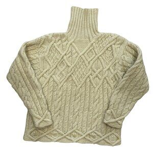 GAP Wool Fisherman Cable Knit High Neck Sweater Womens L Warm Ivory